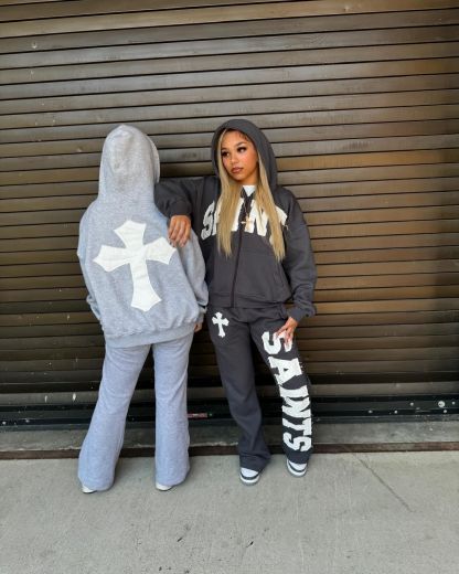 TWO PIECE SET-“SAINTS” CROOKED ZIP UP HOODIE&PANT v2