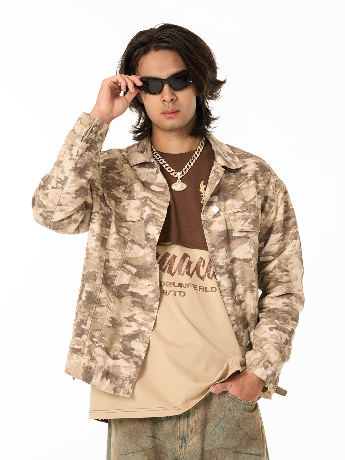 Camouflage Multi-Pocket Work Denim Jacket