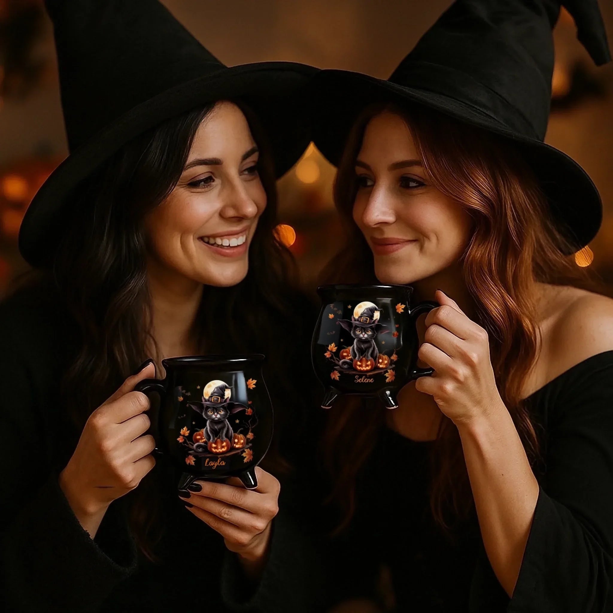 Custom 12oz Ceramic Cauldron Coffee Mug - Personalized Halloween Witchy Gifts For Besties, Sisters, BFF, Family, Yourself - Purrfectly Spooky