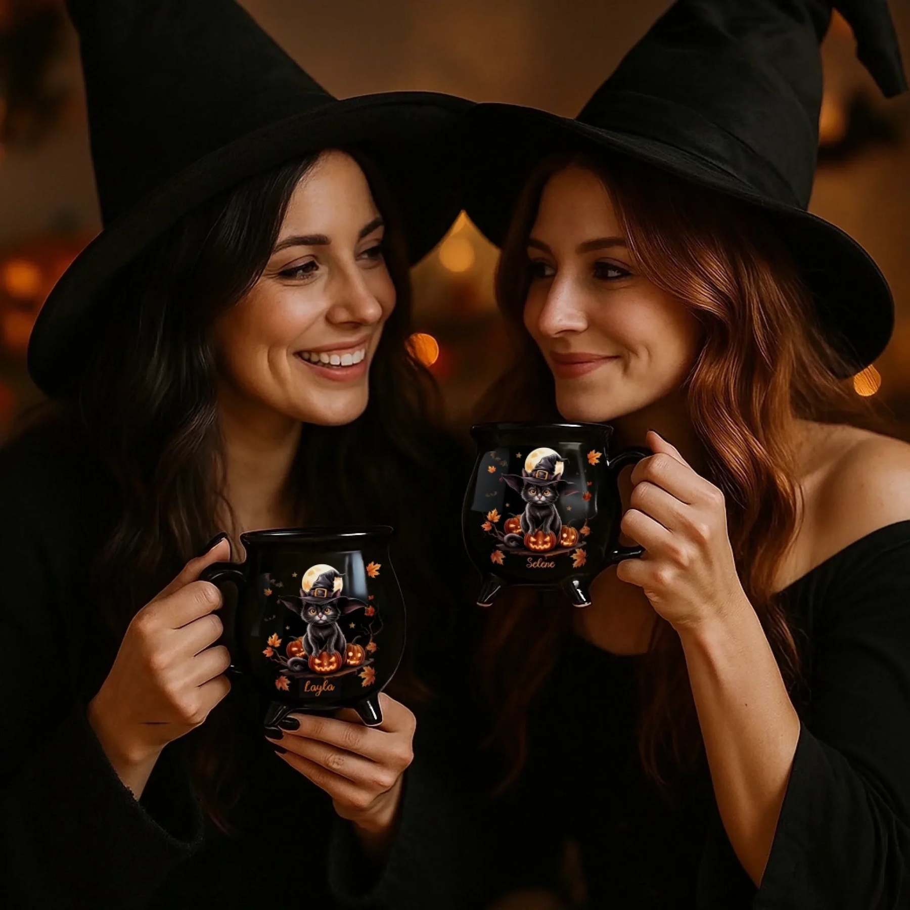 Custom 12oz Ceramic Cauldron Coffee Mug - Personalized Halloween Witchy Gifts For Besties, Sisters, BFF, Family, Yourself - Purrfectly Spooky