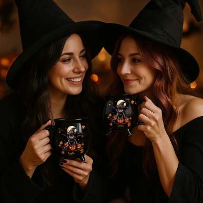 Custom 12oz Ceramic Cauldron Coffee Mug - Personalized Halloween Witchy Gifts For Besties, Sisters, BFF, Family, Yourself - Purrfectly Spooky