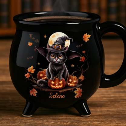 Custom 12oz Ceramic Cauldron Coffee Mug - Personalized Halloween Witchy Gifts For Besties, Sisters, BFF, Family, Yourself - Purrfectly Spooky