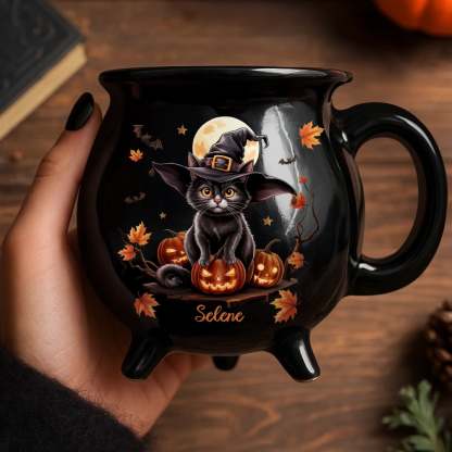 Custom 12oz Ceramic Cauldron Coffee Mug - Personalized Halloween Witchy Gifts For Besties, Sisters, BFF, Family, Yourself - Purrfectly Spooky
