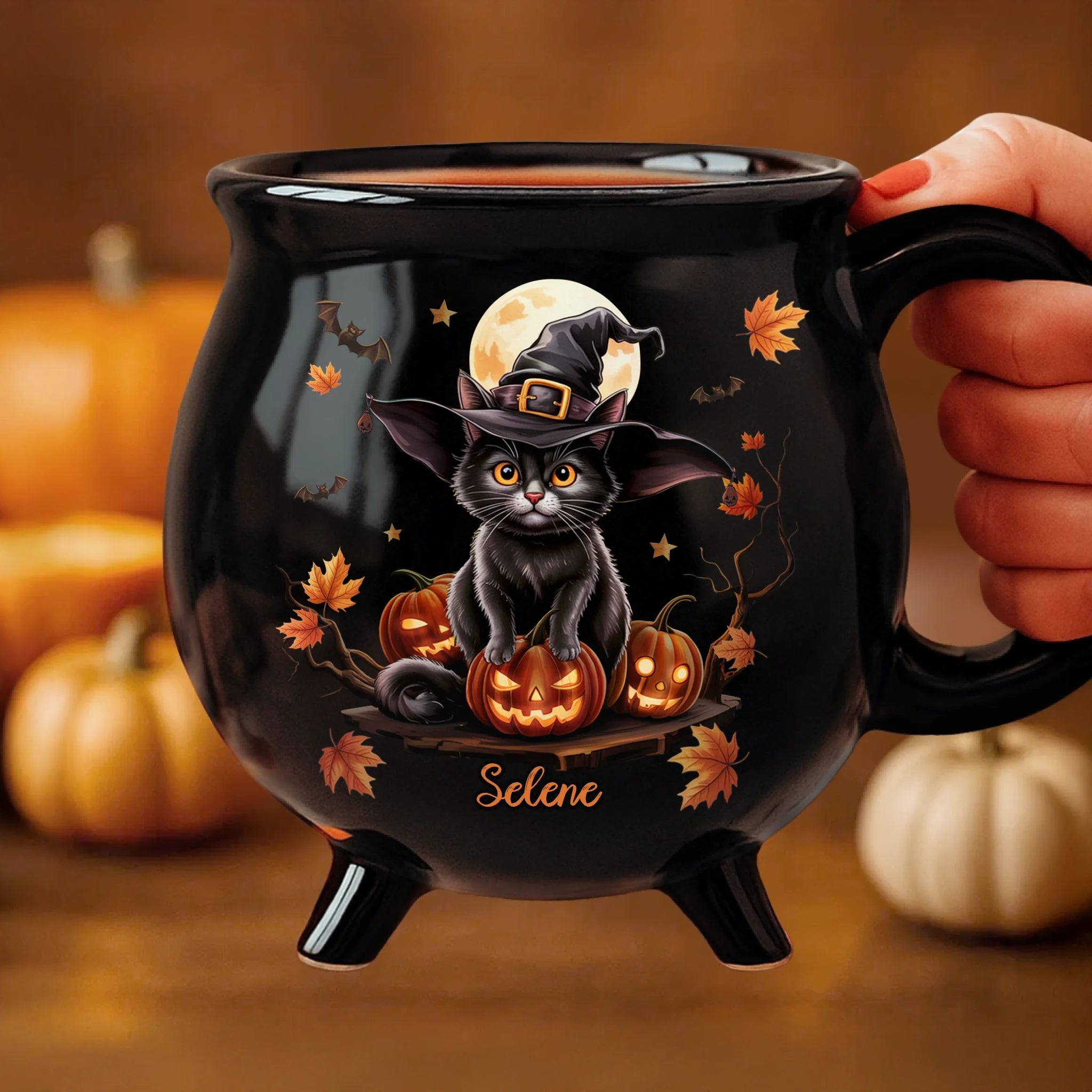 Custom 12oz Ceramic Cauldron Coffee Mug - Personalized Halloween Witch