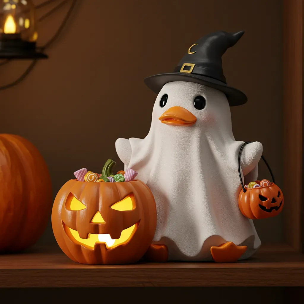 🔥 Halloween🔥 Buy 1 Get 1 Free 🎁 Ghost Duck Halloween Figurine – Spooky Resin Duck Statue 👻🦆