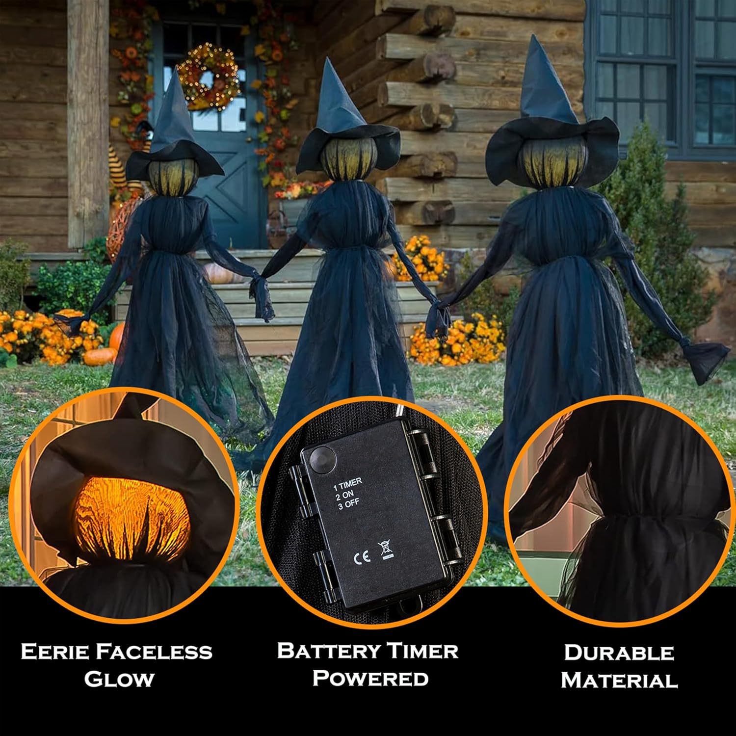 👻LED Halloween Black Witches with Hats Stakes