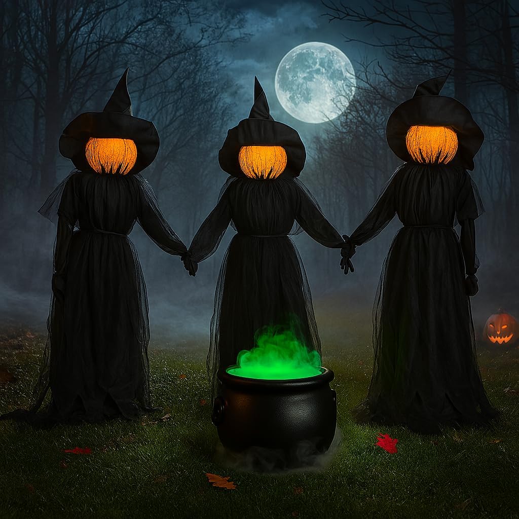 👻LED Halloween Black Witches with Hats Stakes