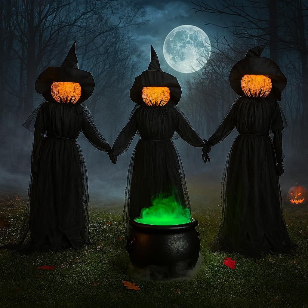 👻LED Halloween Black Witches with Hats Stakes