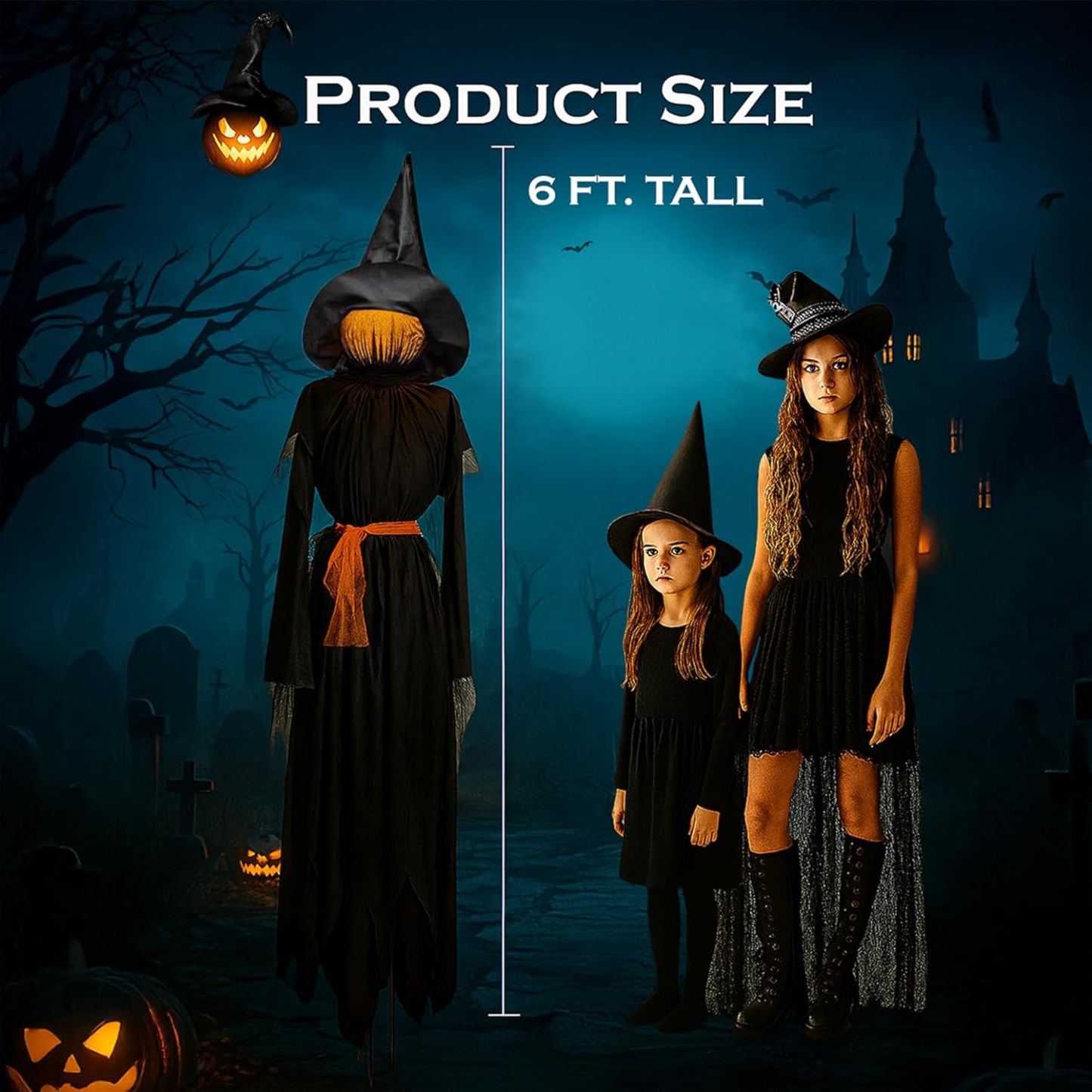 👻LED Halloween Black Witches with Hats Stakes