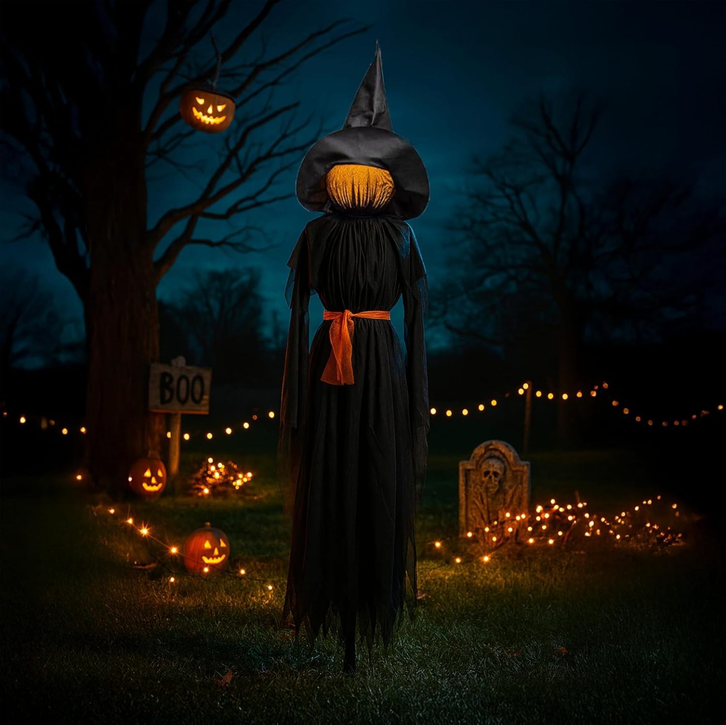 👻LED Halloween Black Witches with Hats Stakes