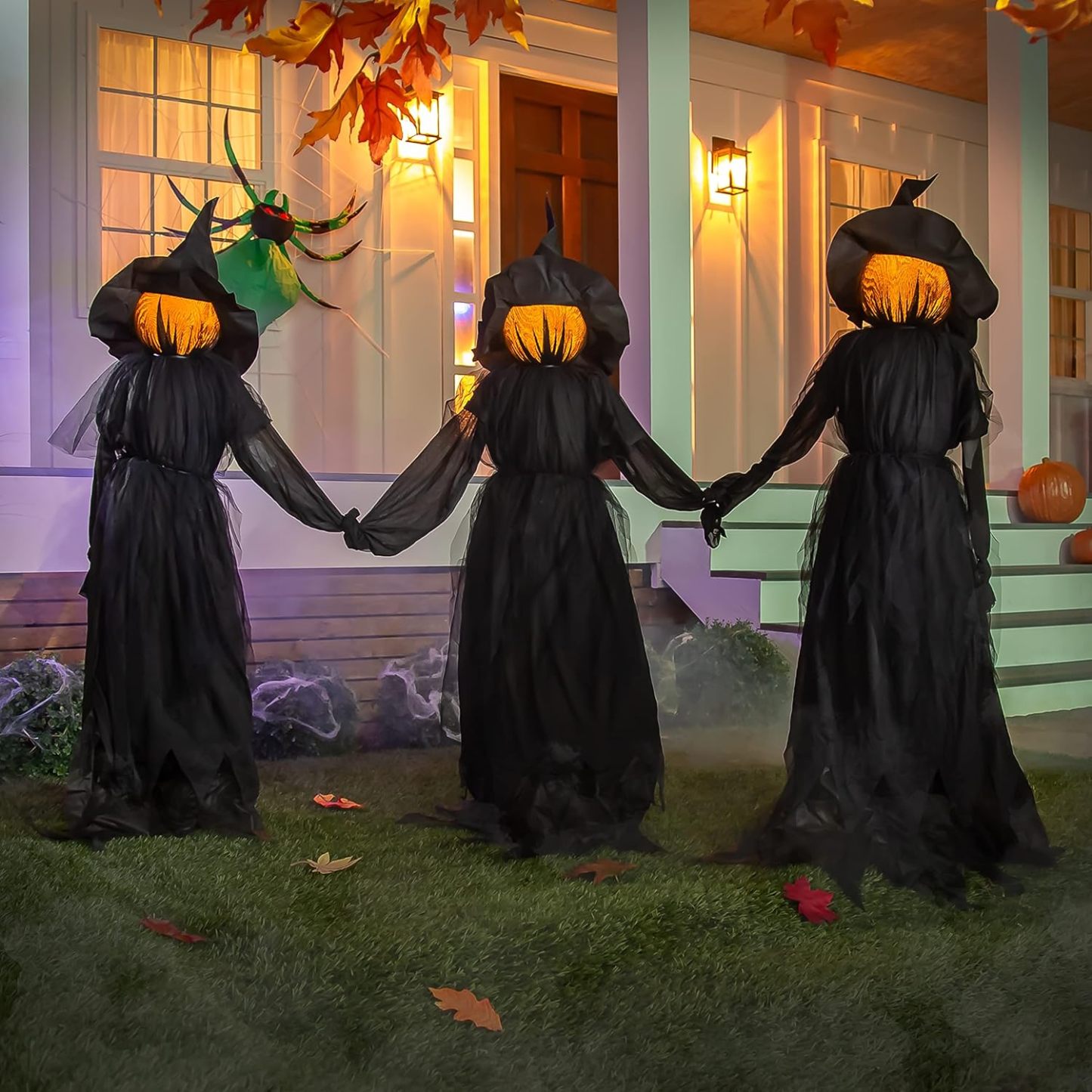 👻LED Halloween Black Witches with Hats Stakes