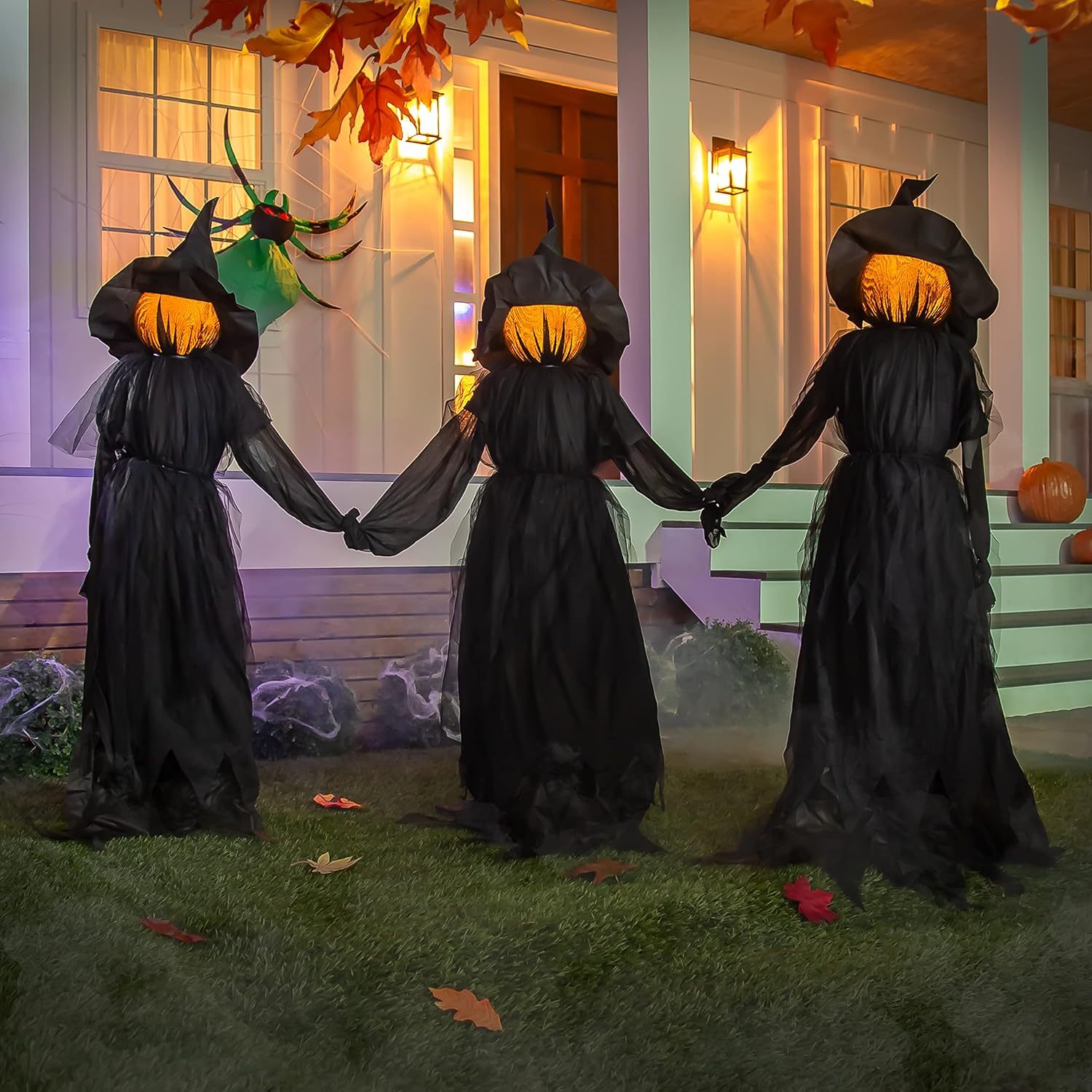 👻LED Halloween Black Witches with Hats Stakes
