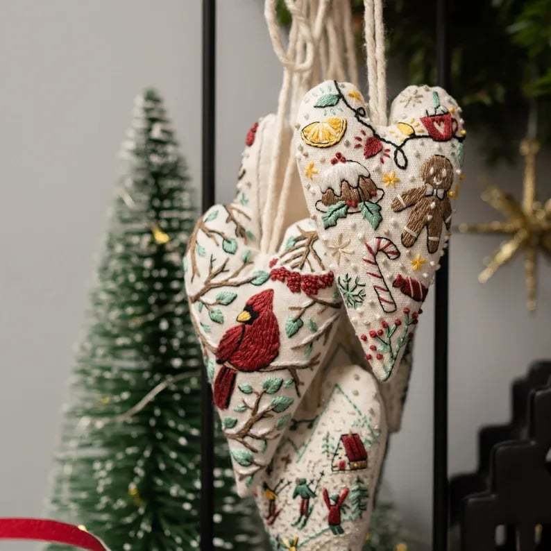 💖DIY Heart Shaped Hand Embroidered Christmas Finished product/DIY material kit