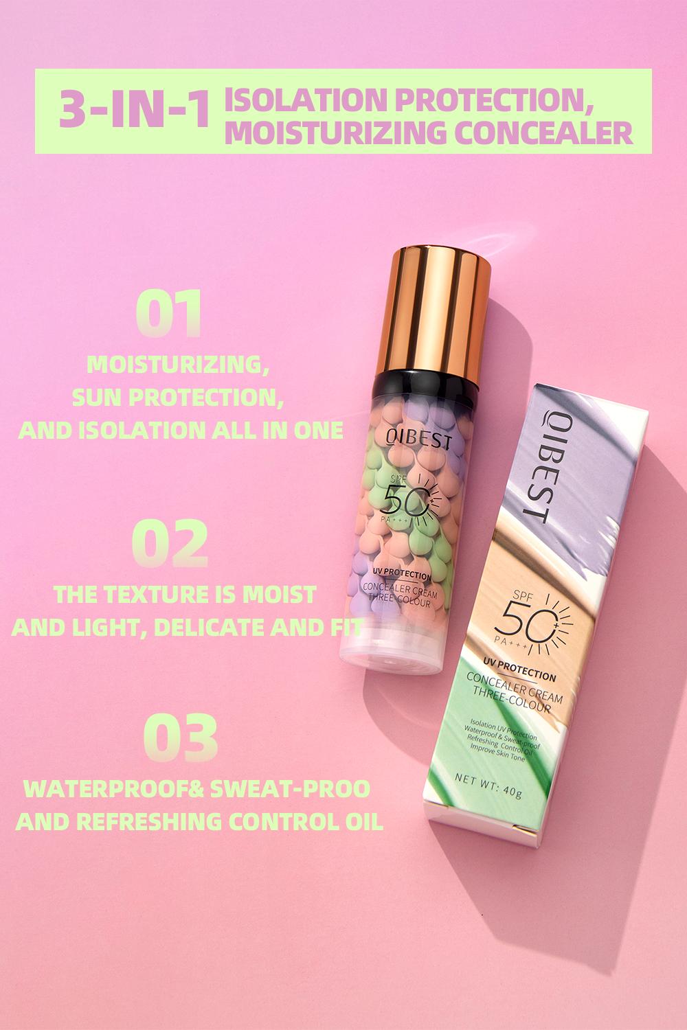 Three-Color Protective Isolation Cream with SPF 50 Coverage, Brightening & Oil-Control Moisturizer for Color Correction, Waterproof & Sweatproof Makeup Base Three-Color Protective Isolation Cream with SPF 50 Coverage, Brightening & Oil-Control Moisturizer for Color Correction, Waterproof & Sweatproof Makeup Base