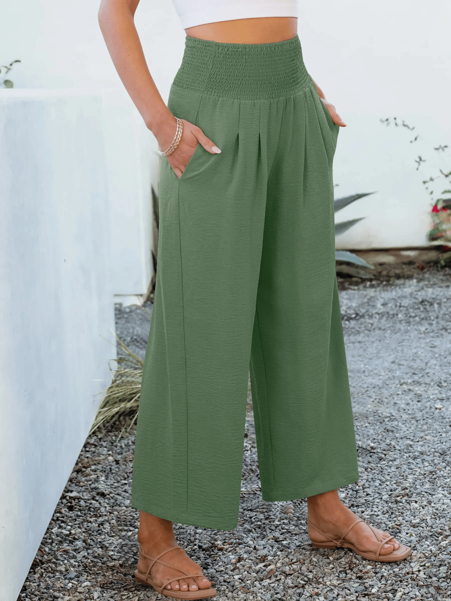 Women's Smocked Waist Wide Leg Palazzo Pants (Buy 2 Free Shipping)