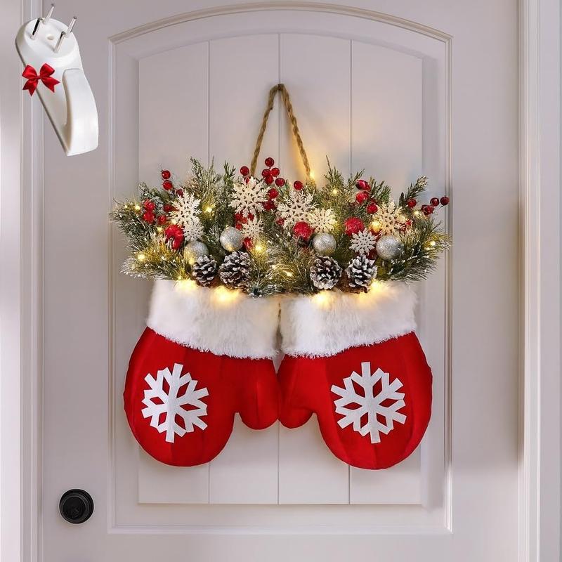 🎄🎅Christmas Glove Wreath for Front Door with Artificial Pine Branche