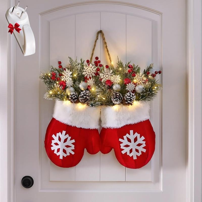 🎄🎅Christmas Glove Wreath for Front Door with Artificial Pine Branche