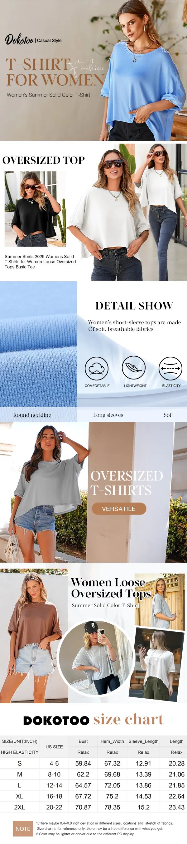 Product Introduction of Dokotoo Women's Tops for Women 2025 Loose Oversized Basic Tee Comfortable Soft Fabric Flattering Fit - Womenswear 1