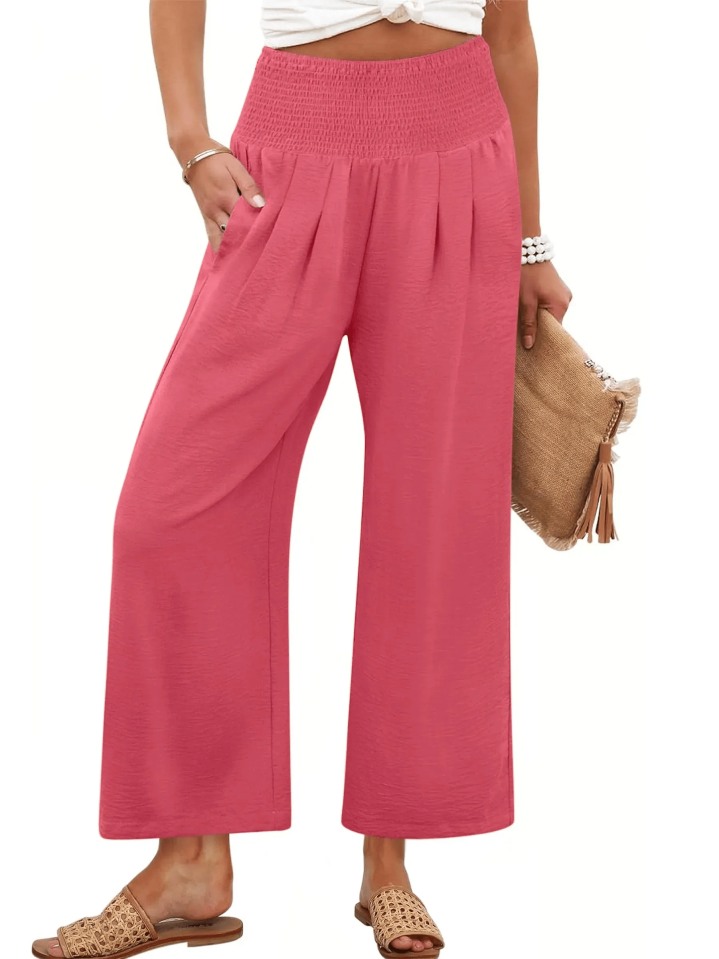 Women's Smocked Waist Wide Leg Palazzo Pants (Buy 2 Free Shipping)