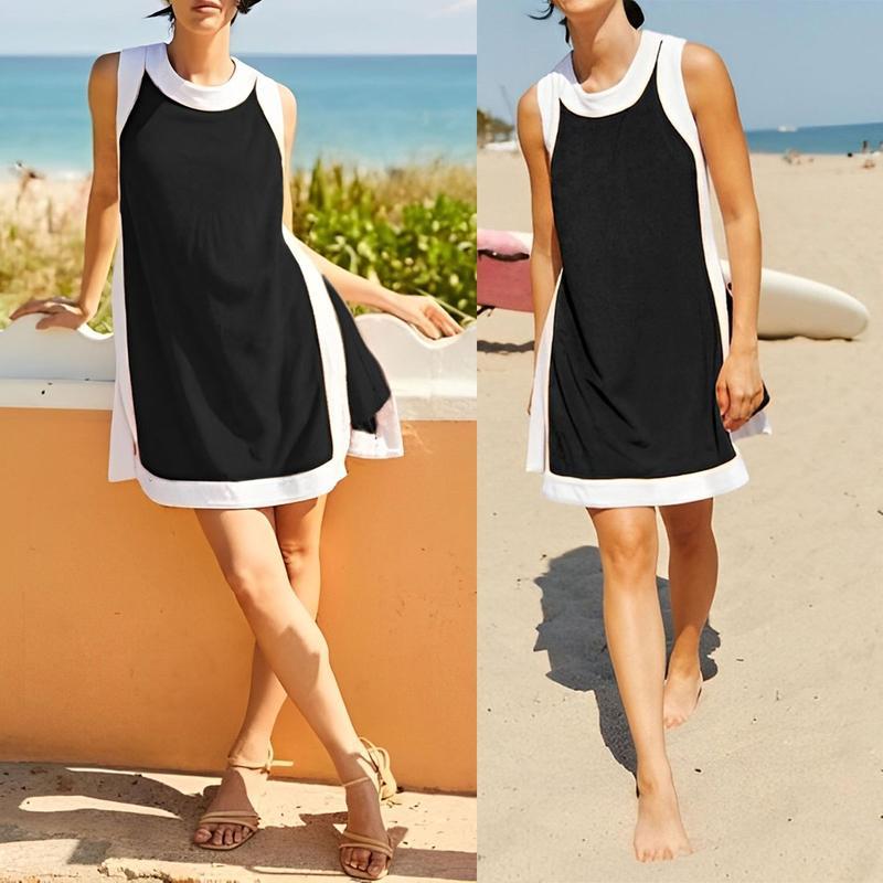 Women's Casual Two Piece Sets Color Block Crewneck Sleeveless Pullover