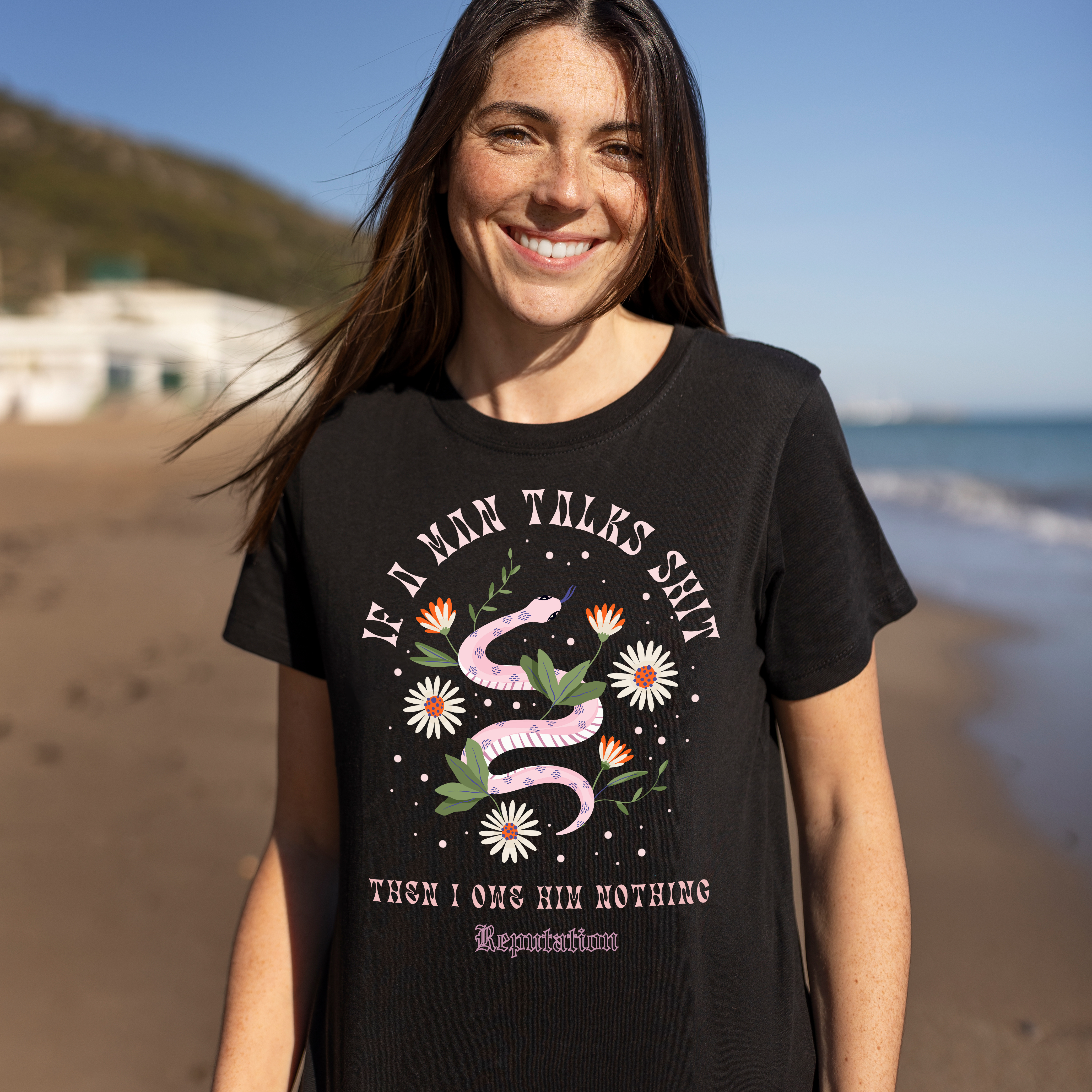 Reputation Pink Snake With Flower Graphic Tee