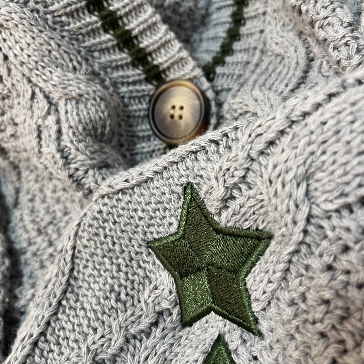 Green Stars Gray Cardigan