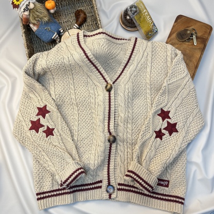 Red Stars Inspired Beige Cardigan