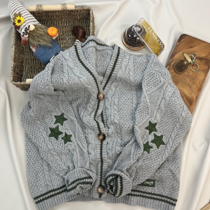 Green Stars Gray Cardigan
