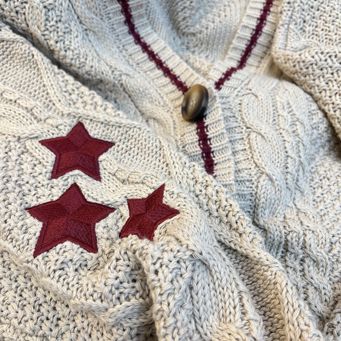 Red Stars Inspired Beige Cardigan