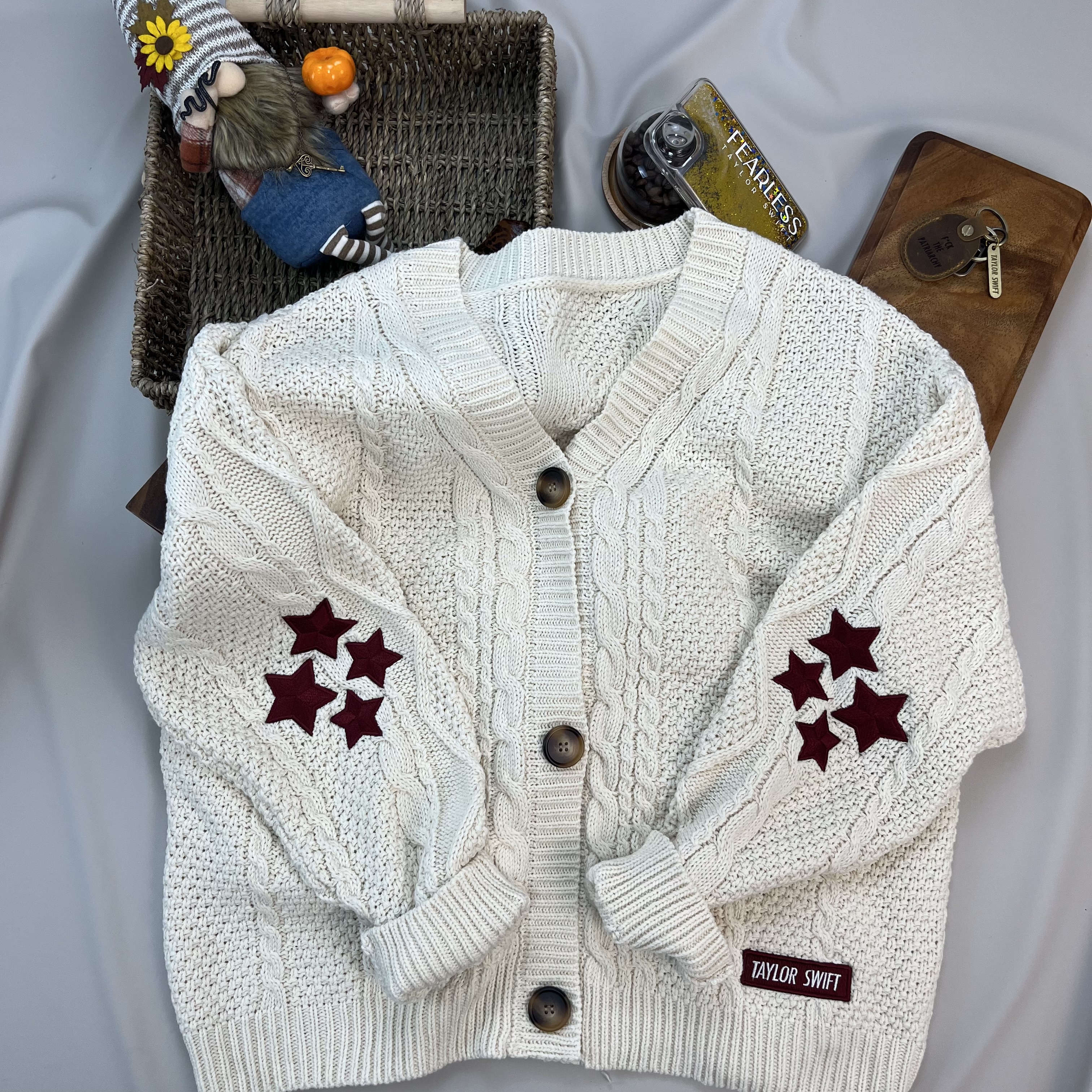 Red Stars Taylor's Version Inspired White Cardigan