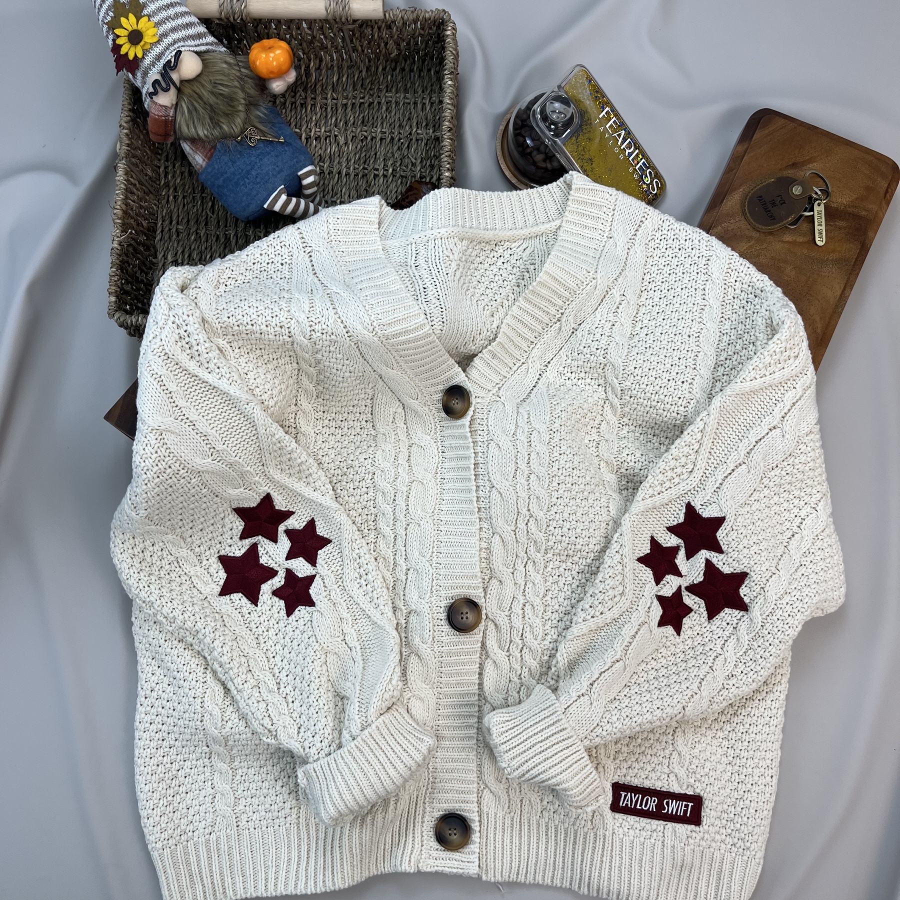 Red Stars Taylor's Version Inspired White Cardigan