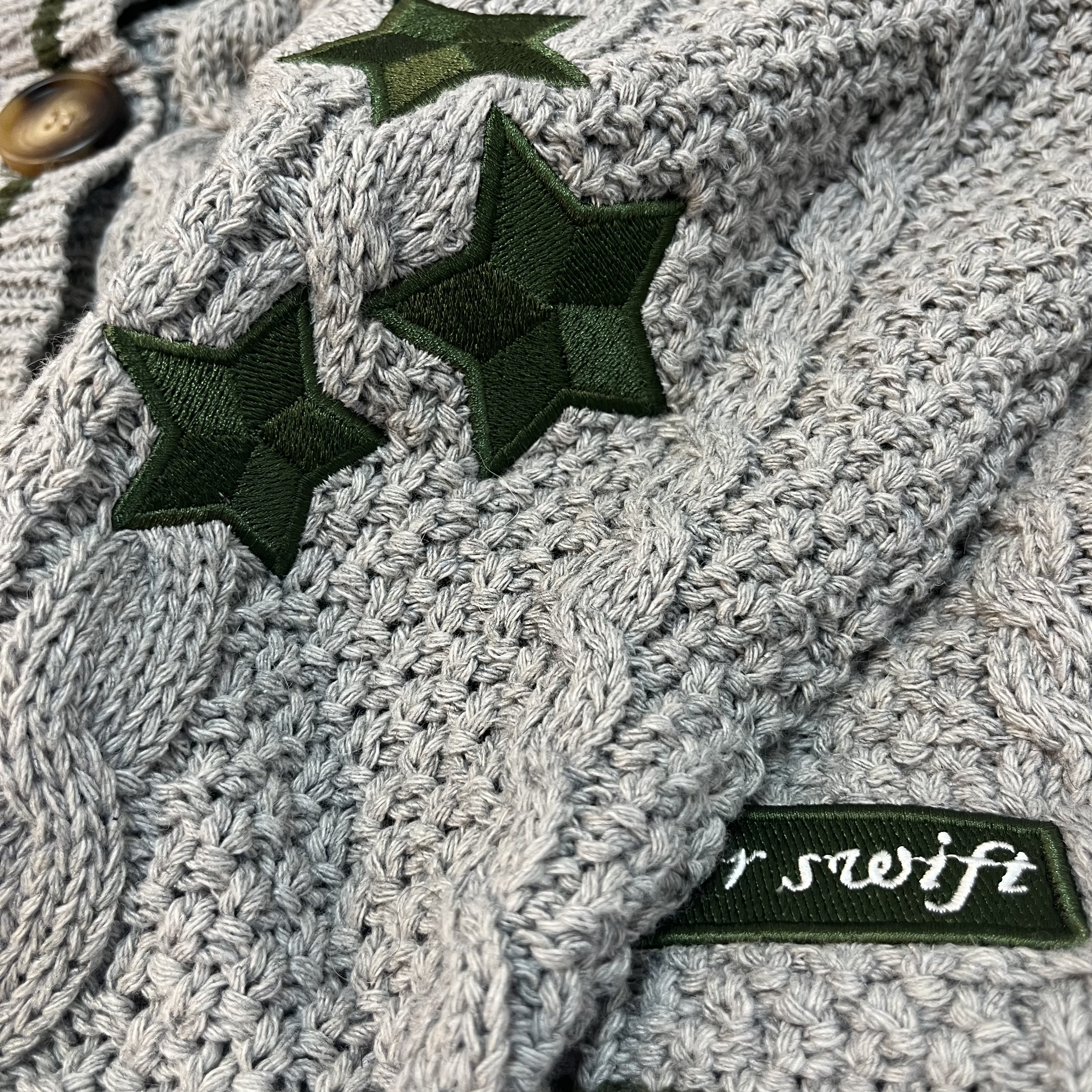 Green Stars Gray Cardigan