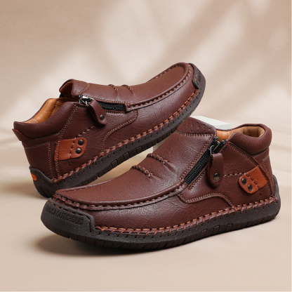 ⏰Last Day! 50% OFF 🔥Men's Handmade Leather Boots with Arch Support & Wide Toe Box | Easy Zip Design