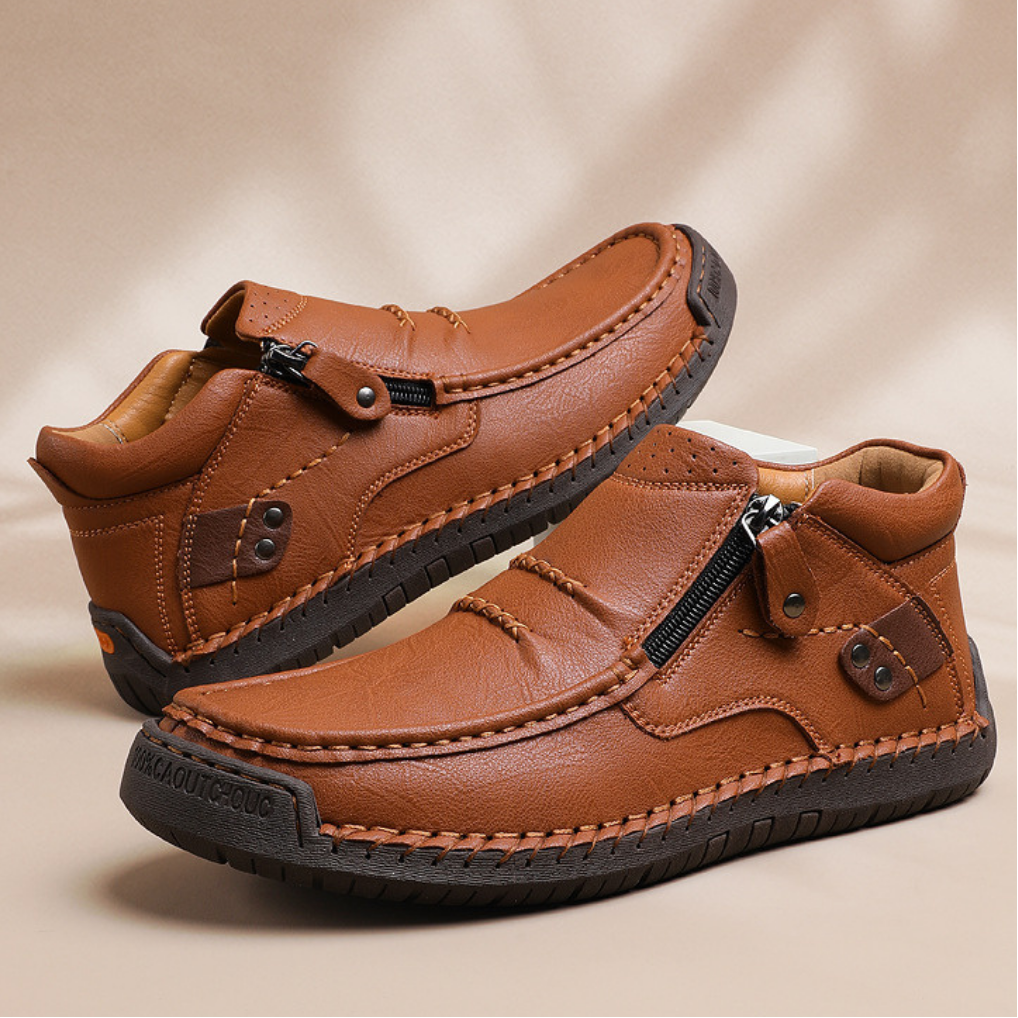 ⏰Last Day! 50% OFF 🔥Men's Handmade Leather Boots with Arch Support & Wide Toe Box | Easy Zip Design