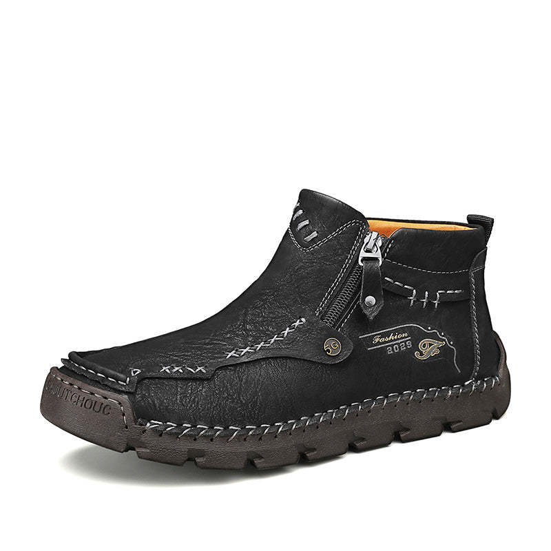 (⏰Last Day 70% OFF🔥)Men's Top-Quality Motorcycle Boots Hand-Stitched Genuine Leather Boots-Wide Toe, Waterproof， Anti-Slip， Anti-Sprain，Suitable for Work, Driving, Hiking