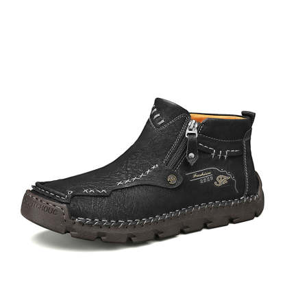(⏰Last Day 70% OFF🔥)Men's Top-Quality Motorcycle Boots Hand-Stitched Genuine Leather Boots-Wide Toe, Waterproof， Anti-Slip， Anti-Sprain，Suitable for Work, Driving, Hiking
