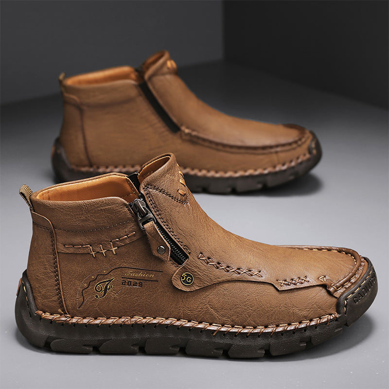 (⏰Last Day 70% OFF🔥)Men's Top-Quality Motorcycle Boots Hand-Stitched Genuine Leather Boots-Wide Toe, Waterproof， Anti-Slip， Anti-Sprain，Suitable for Work, Driving, Hiking