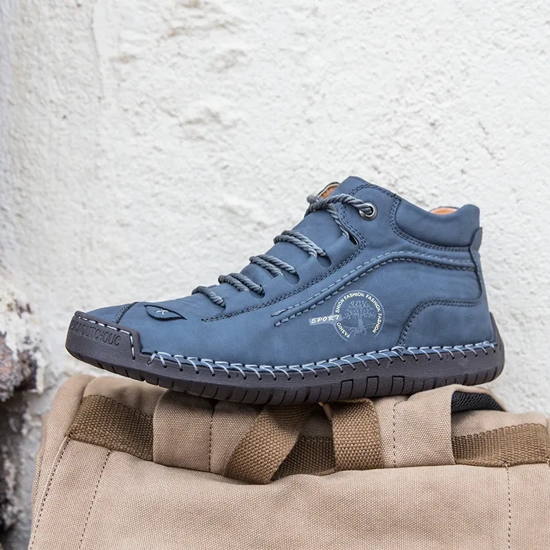 (⏰LAST DAY - 49% OFF🛒)Men's Retro Hand-Stitched Pigskin Boots – Wide Toe, Breathable, Non-Slip, Arch Support, Memory Foam Insole, Lightweight & Comfortable for Walking & Driving