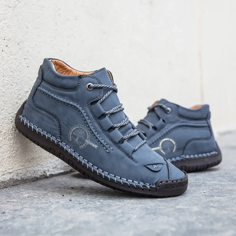 (⏰LAST DAY - 49% OFF🛒)Men's Retro Hand-Stitched Pigskin Boots – Wide Toe, Breathable, Non-Slip, Arch Support, Memory Foam Insole, Lightweight & Comfortable for Walking & Driving
