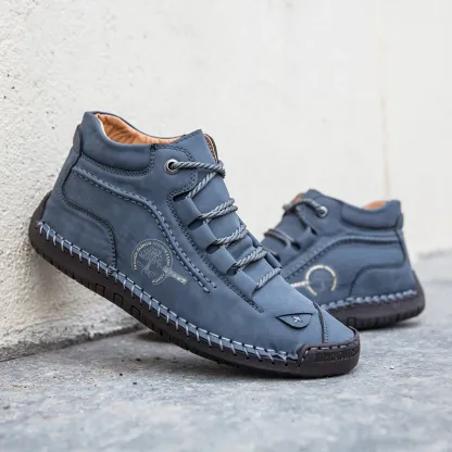 (⏰LAST DAY - 49% OFF🛒)Men's Retro Hand-Stitched Pigskin Boots – Wide Toe, Breathable, Non-Slip, Arch Support, Memory Foam Insole, Lightweight & Comfortable for Walking & Driving