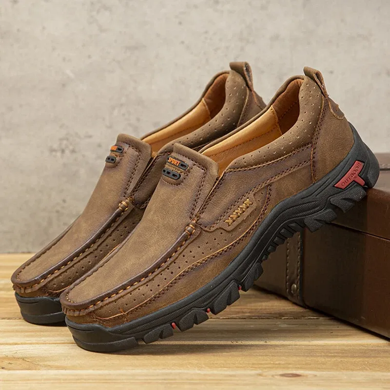 Mitchell Shoes Men's Non-slip Walking Leather Lightweight Breathable Casual Loafers