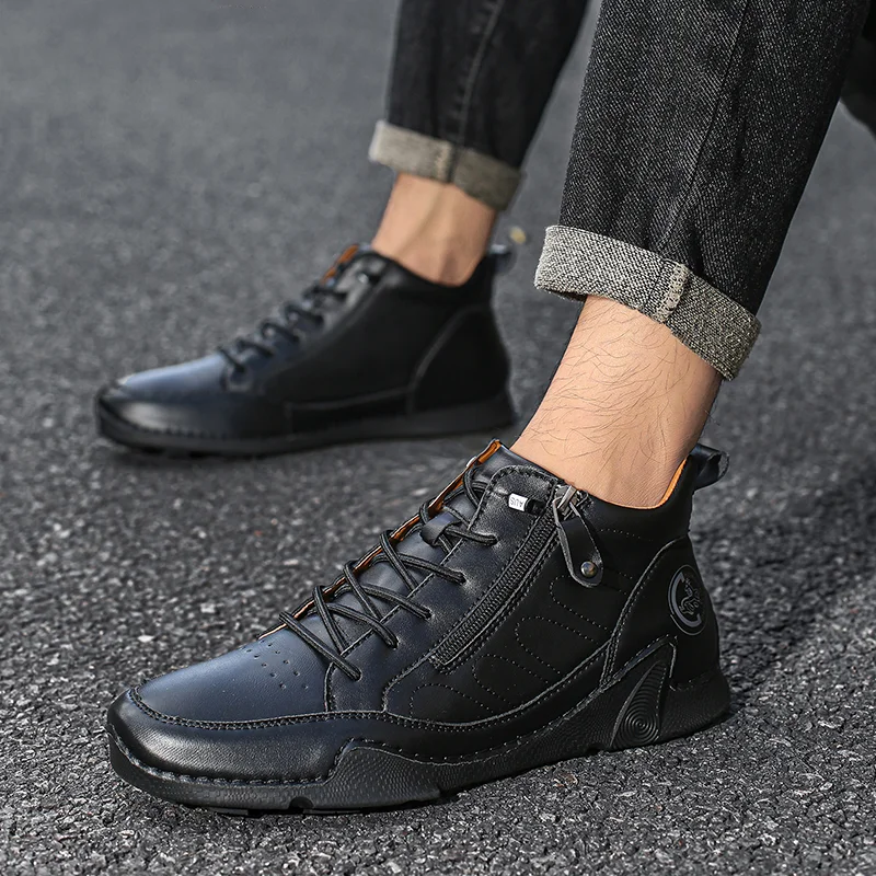 ⏰Limited Time Sale 50% OFF-Men’s Handmade Premium Leather Slip-On Boots – Wide Toe, Arch Support, Waterproof, Pressure Relief, Non-Slip Sole & Warmth for Everyday, Travel & Outdoor