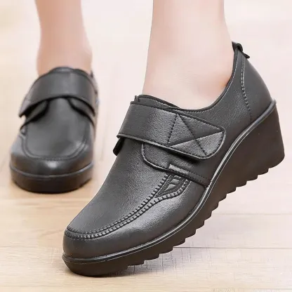 ⏰Limited Time Sale 49% OFF - Comfortable Leather Wedge Shoes with Secure Velcro Strap for All-Day Comfort