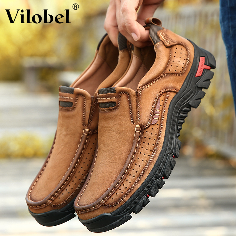 Mens Non-slip Walking Shoes Leather Lightweight Breathable Casual Loaf