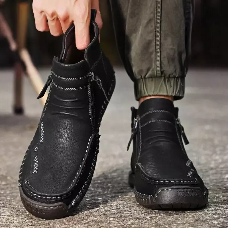 💥Last day deals💥Mens Everyday Leather Zipper Arch Support Non-Slip Boots