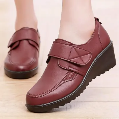 ⏰Limited Time Sale 49% OFF - Comfortable Leather Wedge Shoes with Secure Velcro Strap for All-Day Comfort