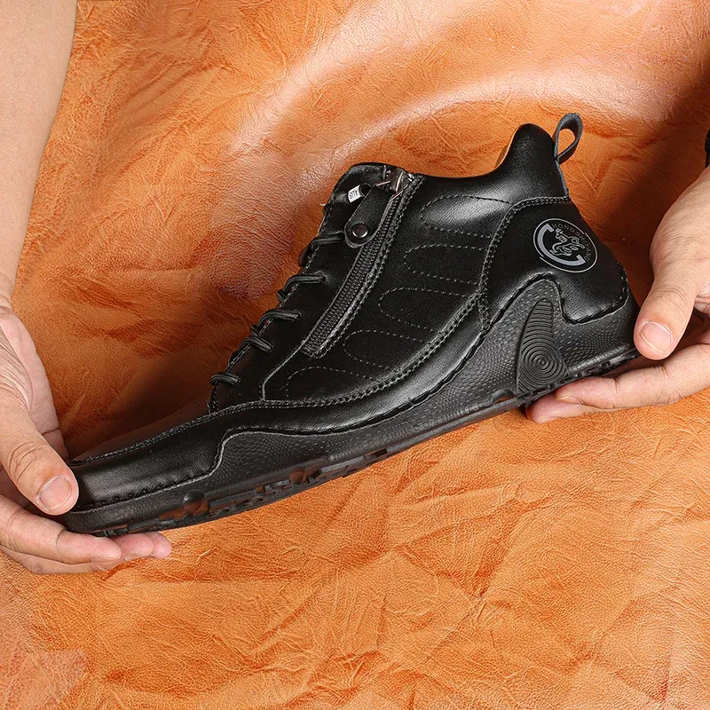 ⏰Limited Time Sale 50% OFF-Men’s Handmade Premium Leather Slip-On Boots – Wide Toe, Arch Support, Waterproof, Pressure Relief, Non-Slip Sole & Warmth for Everyday, Travel & Outdoor