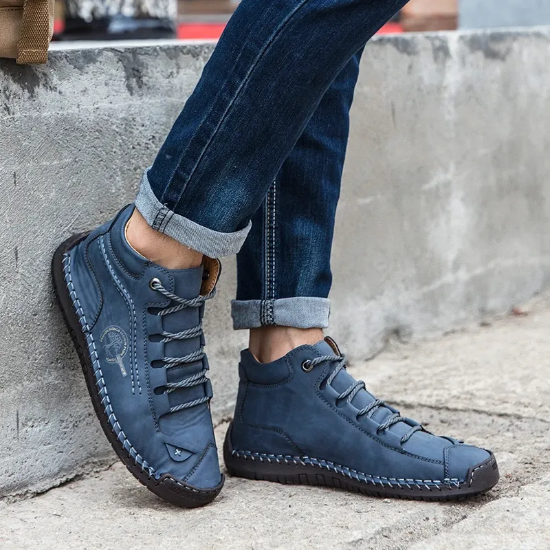 (⏰LAST DAY - 49% OFF🛒)Men's Retro Hand-Stitched Pigskin Boots – Wide Toe, Breathable, Non-Slip, Arch Support, Memory Foam Insole, Lightweight & Comfortable for Walking & Driving