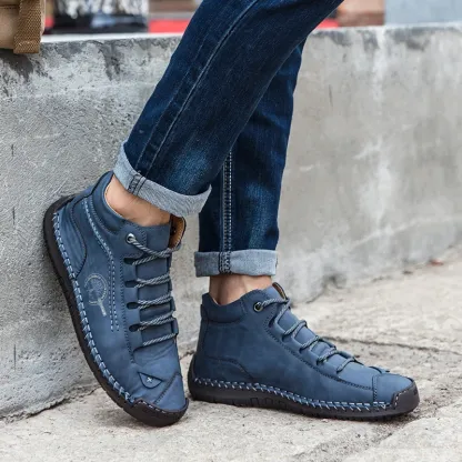 (⏰LAST DAY - 49% OFF🛒)Men's Retro Hand-Stitched Pigskin Boots – Wide Toe, Breathable, Non-Slip, Arch Support, Memory Foam Insole, Lightweight & Comfortable for Walking & Driving