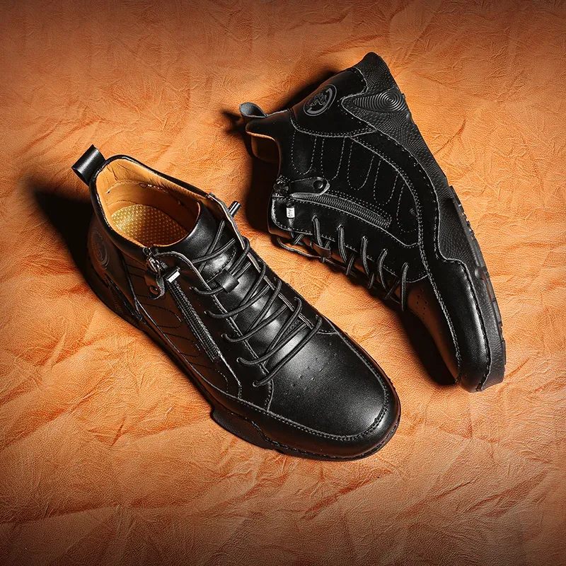 ⏰Limited Time Sale 50% OFF-Men’s Handmade Premium Leather Slip-On Boots – Wide Toe, Arch Support, Waterproof, Pressure Relief, Non-Slip Sole & Warmth for Everyday, Travel & Outdoor